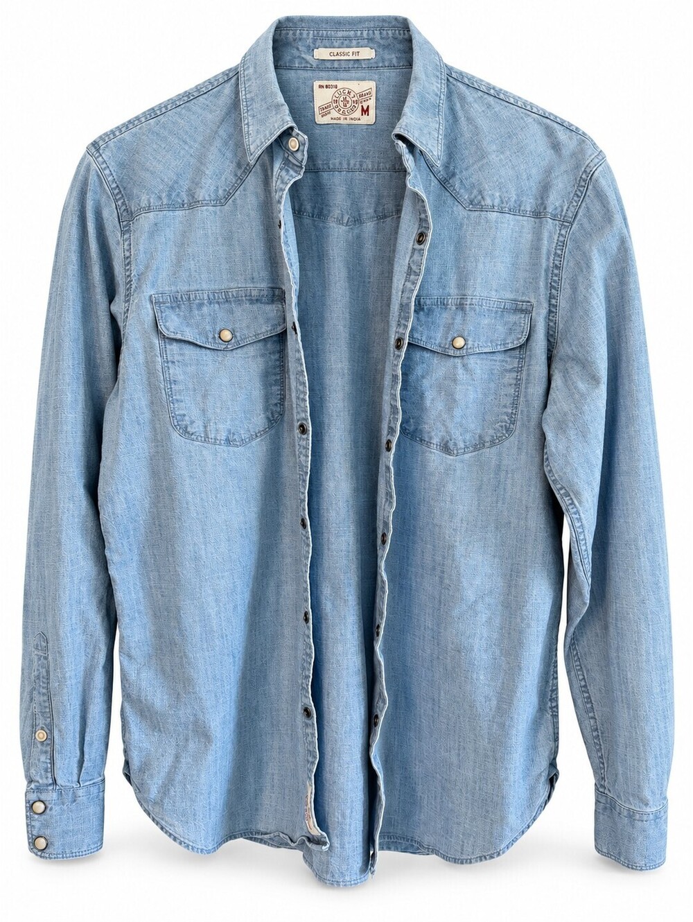 Lucky Brand Mens M Chambray Pearl Snap Western Shirt Cowboycore